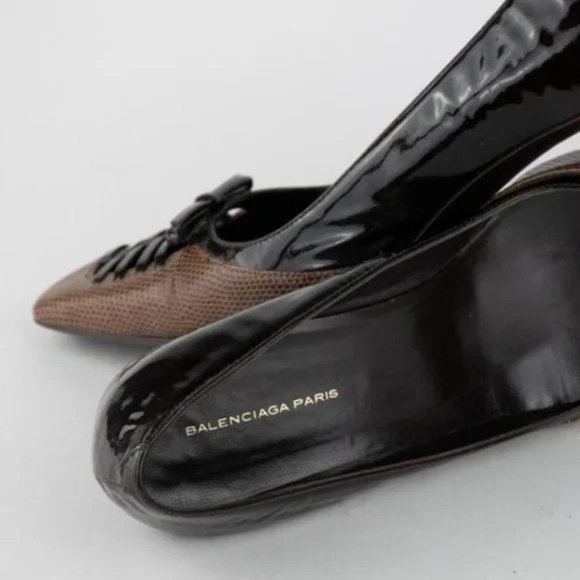 Balenciaga Patent Snake-Embossed Leather Cutout Lace Pumps - Picture 9 of 9